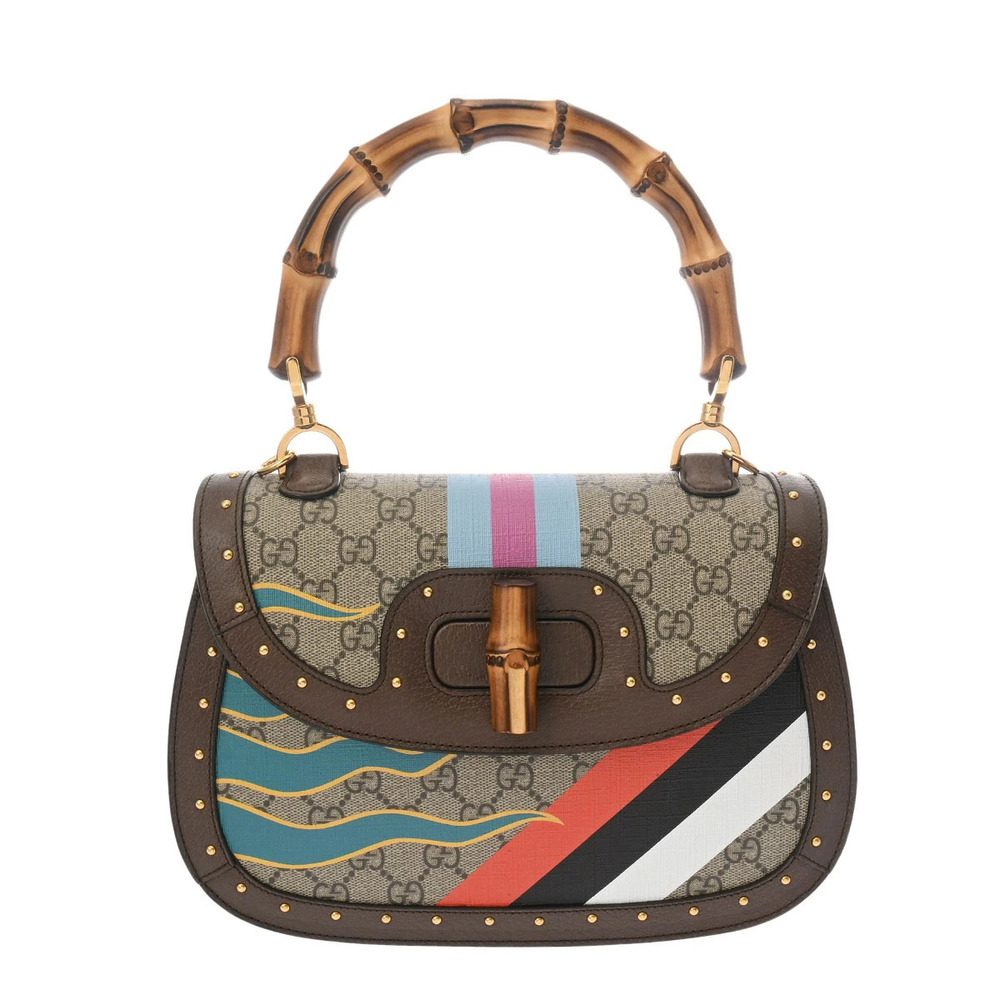 Gucci Beige Leather 2way Bamboo Multicolor Bag GG Handbag Supreme - Picture 2 of 9